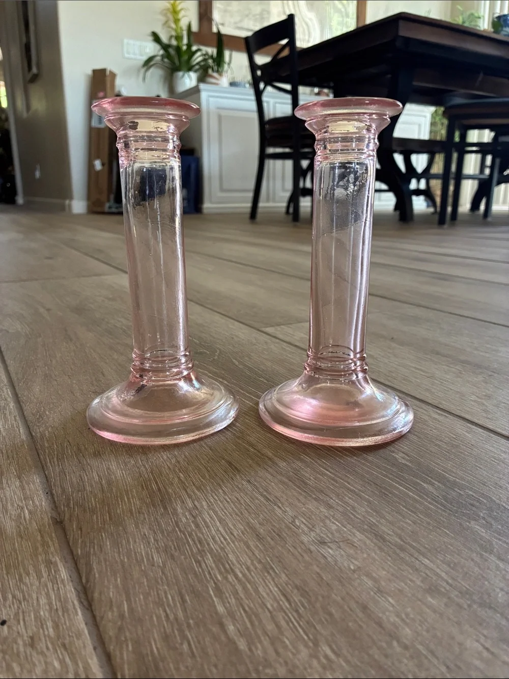 Pink Glass Candle Holders - Set of 2